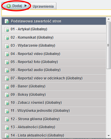 ZAWARTOŚĆ STRON Jest kilka sposobów na dostanie się do tworzenia zawartości nowej strony. Po najechaniu myszką na napis Zarządzaj w lewym górnym rogu strony wybieramy opcję Zawartość.