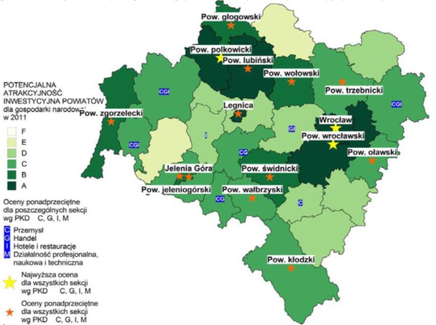 INWE STORZY Z AGRANI CZ NI NA TERE NIE DOLNE GO ŚL ĄSK A RYSUNEK 5. ATRAKCYJNOŚĆ INWESTYCYJNA PODREGIONÓW DLA DZIAŁALNOŚCI [2014]. A. PRZEMYSŁOWEJ B. USŁUGOWEJ C.