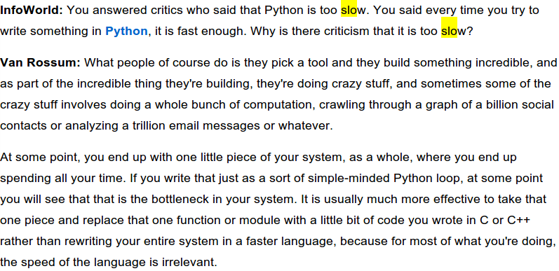 Python jest wolny. Ale czy zbyt wolny? Źródło: http://www.infoworld.