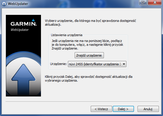 Upewnij się, że Twoje urządzenie zostało wykryte prawidłowo i kliknij na Dalej.