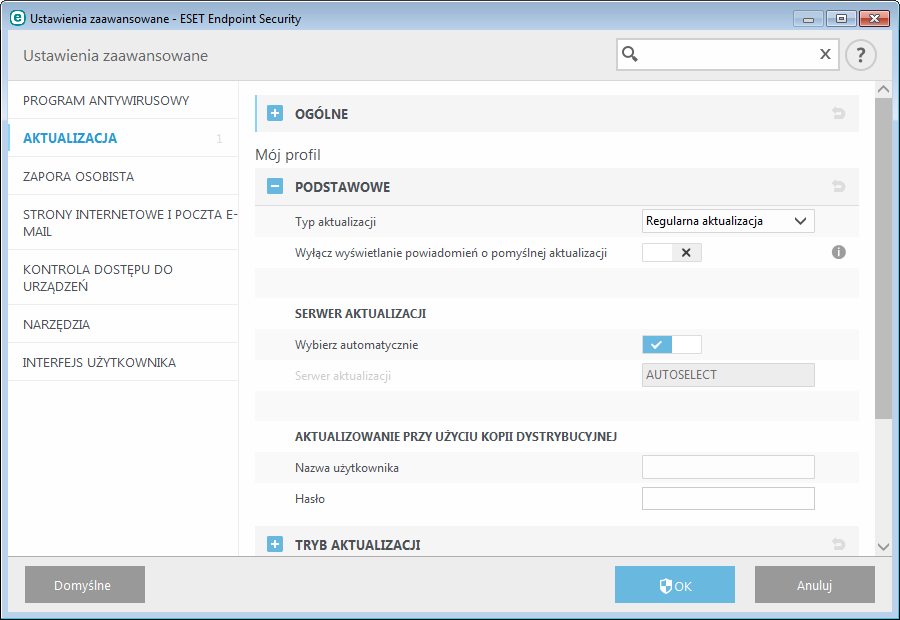 Program ESET Endpoint Security zapisuje migawki bazy sygnatur wirusów i modułów programu przeznaczone do użycia z funkcją cof ania zmian.