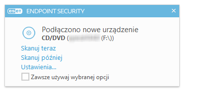 3.9.1.6 Nośniki wymienne Program ESET Endpoint Security udostępnia funkcję automatycznego skanowania nośników wymiennych (CD, DVD, USB i innych). Ten moduł pozwala na skanowanie włożonego nośnika.