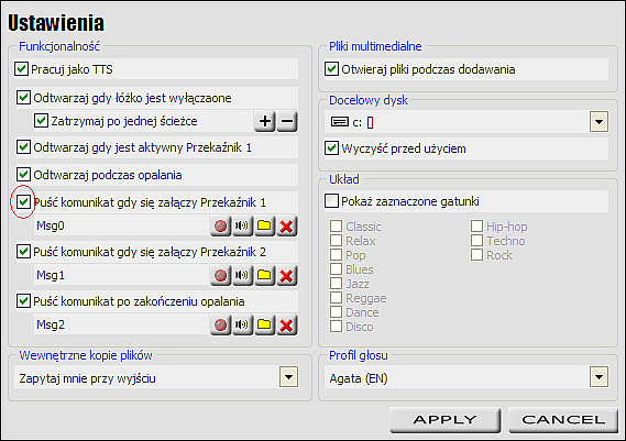 Przechodzimy do ustawiania komunikatów. Ponieważ odtwarzacz jest połączony ze sterownikiem I.D.E. e2.