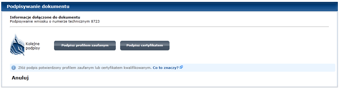 Rys. 37 Podpisywany dokument Po kliknięciu Kontynuuj użytkownik zostanie przeniesiony na stronę logowania portalu epuap.