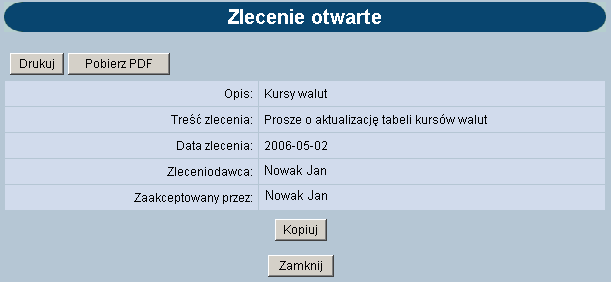 Przeglądanie zleceń zarchiwizowanych jest możliwe po użyciu przycisku Pokaż. Domyślnie wyświetlone zostaną wszystkie zlecenia, posortowane wg kolejności wprowadzenia.