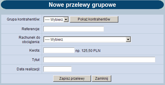 ROZDZIAŁ 7 PRZELEWY GRUPOWE PRZELEWY GRUPOWE W menu Przelewy znajduje się opcja Przelewy grupowe.