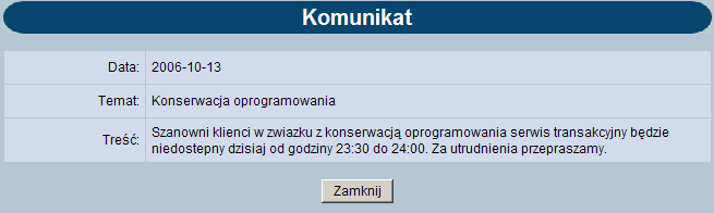 ROZDZIAŁ 8 KOMUNIKATY KOMUNIKATY Za pomocą komunikatów użytkownik jest informowany o zmianach oprocentowania, nowych produktach, promocjach itp. Komunikaty posortowane są wg dat otrzymania.