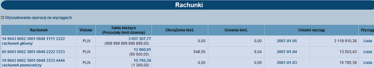 ROZDZIAŁ 9 RACHUNKI POZOSTAŁY LIMIT DZIENNY W opcji Rachunki istnieje możliwość wyświetlenia informacji o pozostałym limicie dziennym.