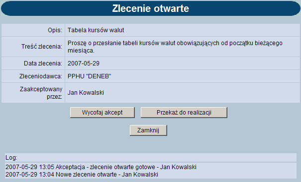 Wstawiając znacznik w polu Odwrotnie decydujemy o zamianie kolejności wyświetlania danych. Na przykład zlecenia posortowane wg kolejności wyświetlane są od najstarszej do najwcześniejszej daty.