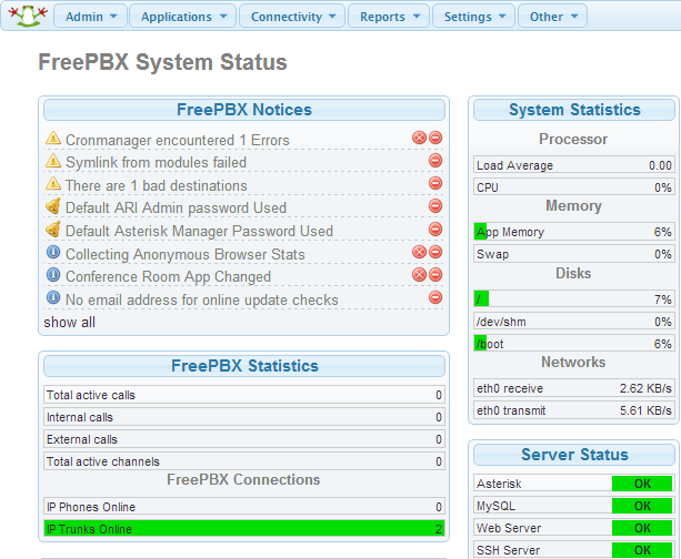 Rys. 4.2. FreePBX - panel administracyjny. 5. Rozwiązanie komercyjne 5.1.