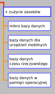 1.6 zużycie zasobów Różnice w zapotrzebowaniu na zasoby W nowoczesnych bazach danych trzeba wziąć pod uwagę ilość zasobów pamięciowych, które są używane, np. na małych użądzeniach mobilnych.