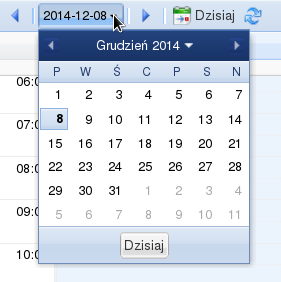 Opcja widoku dziennego pozwala również na szybkie wybranie interesującego nas dnia w kalendarzu: W widoku tygodniowym natomiast w