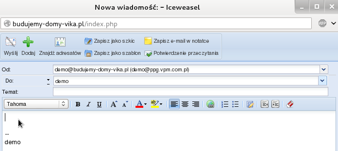 Tworzenie nowej wiadomości Aby utworzyć nową wiadomość trzeba w menu poczty wybrać ikonkę Napisz. Po wybraniu ikonki pojawia się okno tworzenia nowej wiadomości, w którym jest dużo ciekawych funkcji.