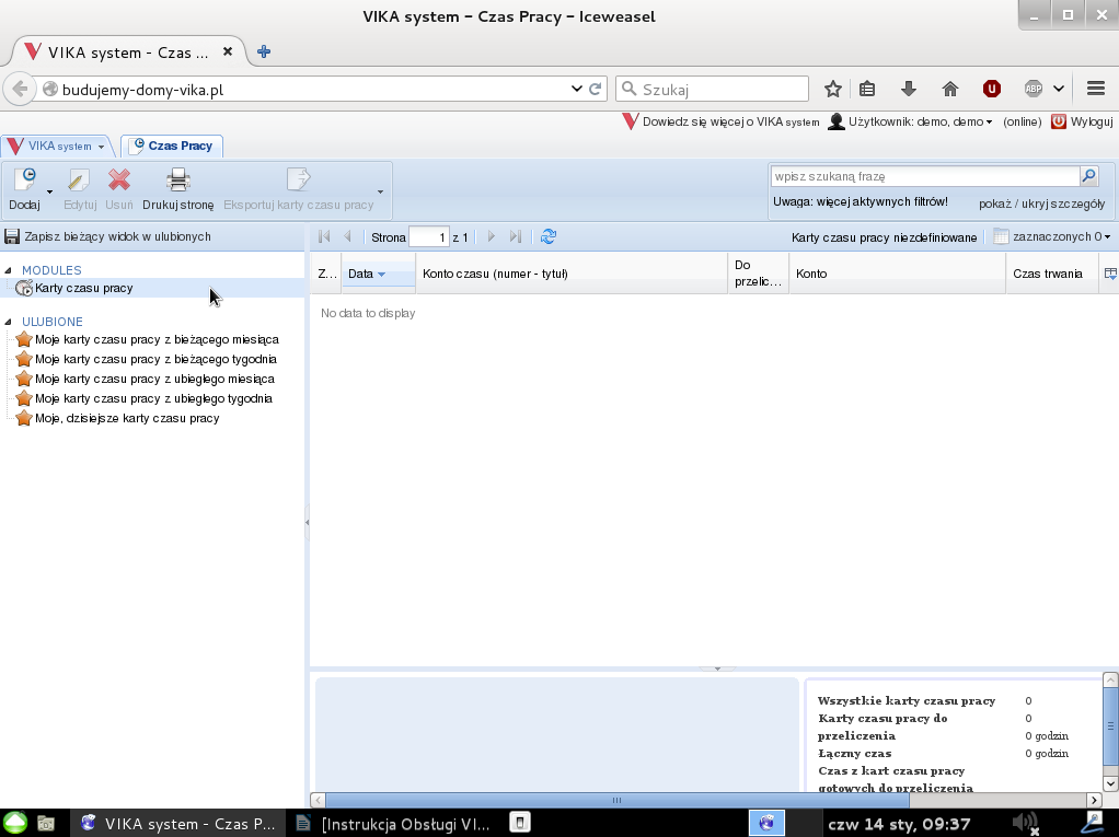 Moduł Czas Pracy Moduł Czas Pracy VIKA - system służy do rozliczania czasu pracy pracowników. Aby skutecznie rozliczać czas pracy potrzebna jest jego kompleksowa rejestracja.