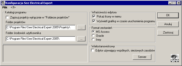 12 2.Instalacja programu Rys. 2.5 Wybór środowiska programu SEE Uwaga! Zaznaczanie opcji Zapisuj projekty wyłącznie w.