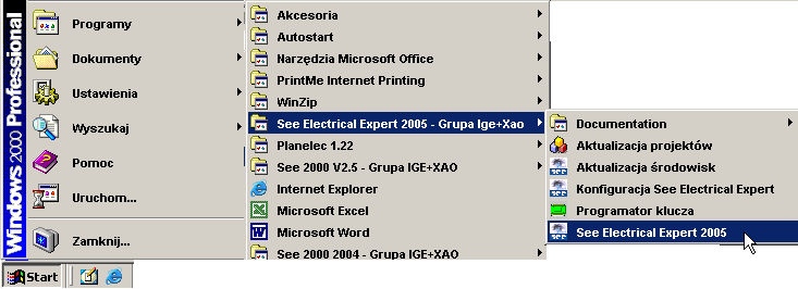 2.2. Instalacja programu SEE 13 3. Przedstawienie programu Program SEE Electrical Expert uruchamiamy wybierając odpowiedni skrót z Menu Start.