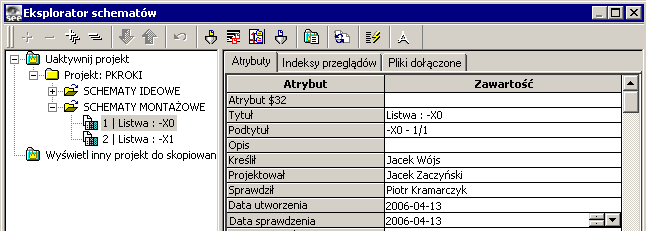 60 4.Prosty przykład rysunkowy Otwieramy wygenerowany schemat W oknie Eksplorator schematów (Rys. 4.36) zaznaczamy wygenerowany schemat nr 1 LISTWA : X0 w grupie SCHEMATY MONTA- ŻOWE i otwieramy go.