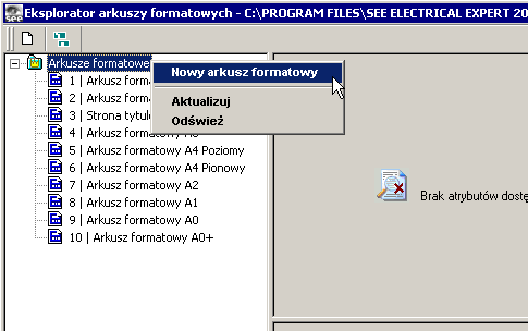 72 6.Modyfikacja Arkuszy Formatowych 6. Modyfikacja Arkuszy Formatowych Program SEE Electrical Expert zapewnia możliwość modyfikacji istniejących i tworzenia nowych arkuszy formatowych.