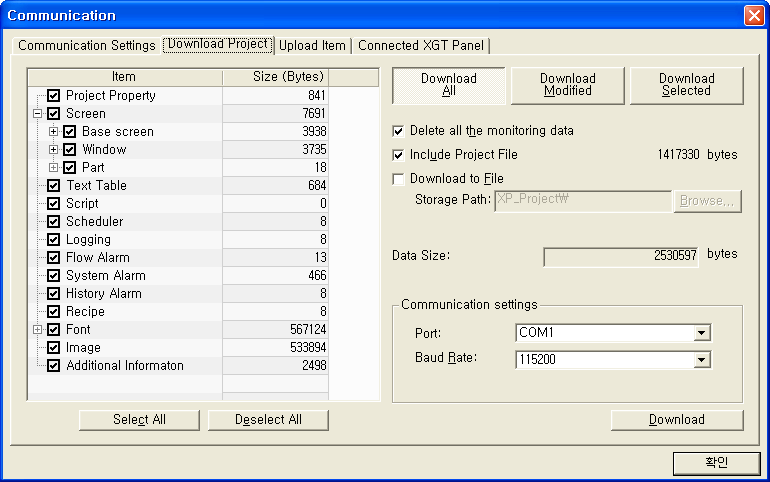 XP-Builder Wgrywanie i ściąganie projektów Komunikacja po RS232. Wybierz Comm.