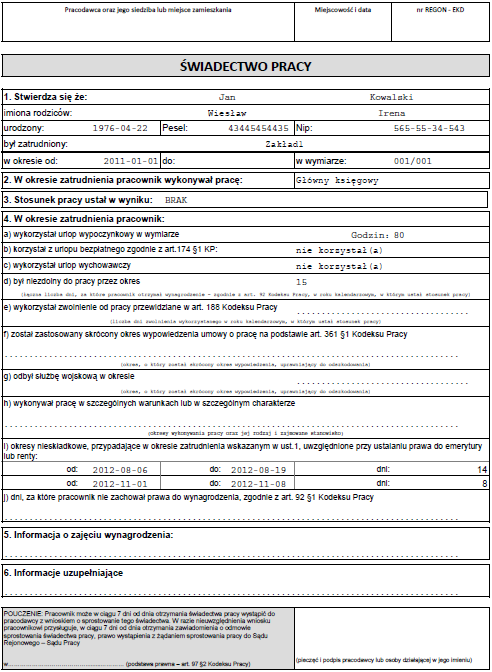 28. Świadectwo pracy Pracownik pole wyboru (Nazwisko Imię) Świadectwo pracy jest dokumentem, który otrzymuje pracownik w związku z rozwiązaniem lub wygaśnięciem stosunku pracy.