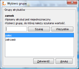 Aplikacja Redaktora Rysunek 3.5. Wybór grupy dla podanej wartości Opis bibliograficzny jest zależny od języka co oznacza, że użytkownik może wprowadzić opis bibliograficzny w różnych językach.