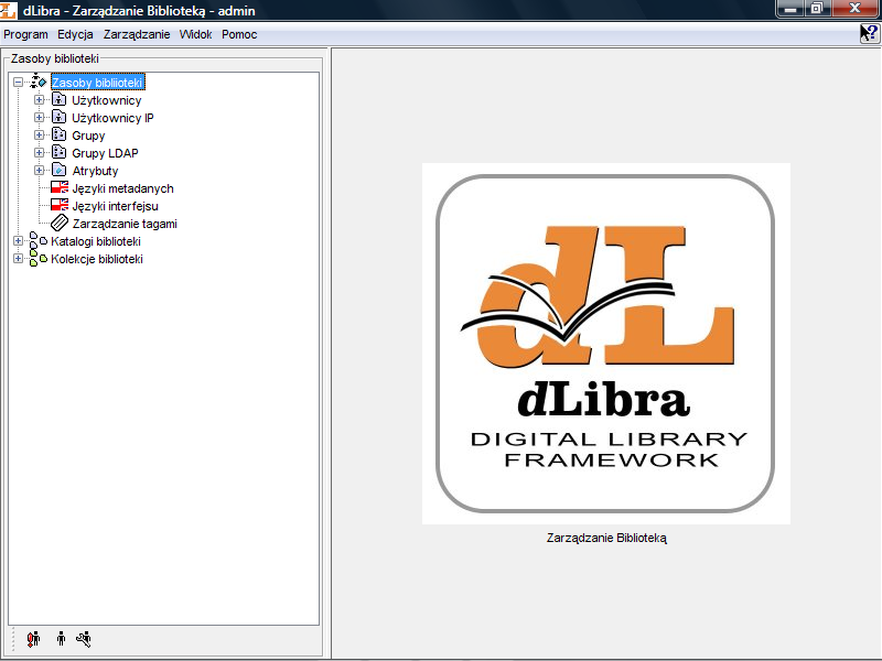 Rozdział 4. Zarządzanie biblioteką Niniejszy rozdział opisuje Aplikację Administratora dlibra w odniesieniu do najczęściej wykonywanych zadań dotyczących zarządzania biblioteką cyfrową. 4.1.