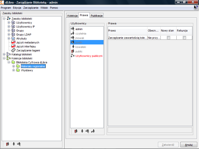 Zarządzanie biblioteką Zarządzanie zawartością kolekcji - umożliwia użytkownikowi dodawanie i usuwanie publikacji z danej kolekcji. Rysunek 4.29.