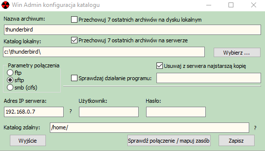 Definiowanie zadań kopii W dalszych krokach wykonujemy konfigurację: 1. Katalogów do archiwizacji i/lub: 2.