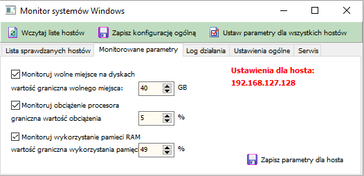 wykorzystania pamięci w systemach Windows pod warunkiem uruchomienia na danym kontrolowanym systemie serwisu aplikacji: - Serwis Nasłuch Monitor oraz zdefiniowania na serwerze/zestawie komputerowym