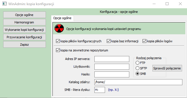 W podkatalogu umieszczane są pliki konfiguracyjne programu w zależności od zaznaczonych opcji. Program umożliwia wykonanie dodatkowej kopii do zewnętrznego repozytorium.