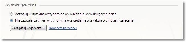 W przypadku całkowitego wyłączeniu obsługi JavaScript, niektóre strony przestaną działać prawidłowo.