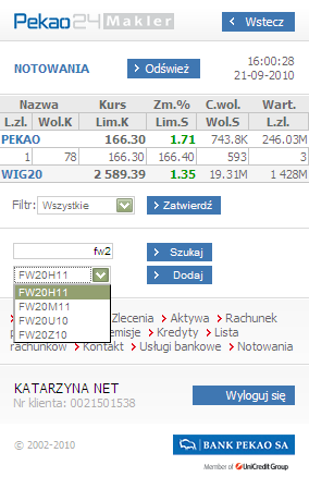 1.1. Dodawanie instrumentów finansowych wyświetlanych w notowaniach.