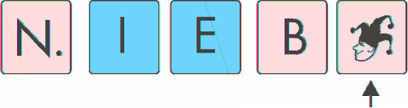 Przykład ułożenia i obliczania punktów za wyraz z dwoma samogłoskami: cyfra wyrzucona kostką wskazuje liczbę samogłosek, którą musi zawierać układany wyraz rys.