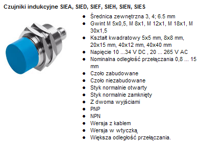 Czujniki indukcyjne, których przykładowy zakres pomiarowy