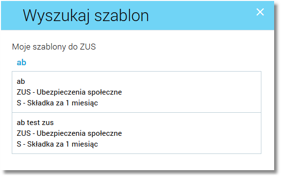 Wybranie szablonu z listy powoduje wstawienie danych zapisanych w szablonie do formularza przelewu ZUS.