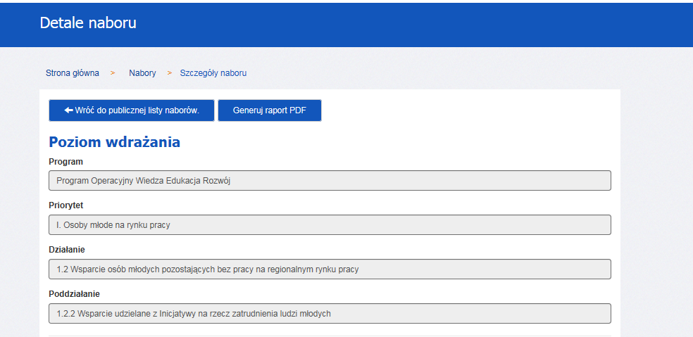 W celu rozpoczęcia edycji formularza wniosku o dofinansowanie projektu należy na stronie głównej, z górnego menu przejść na zakładkę Nabory.