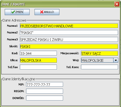 Rys. 8. Edycja danych firmowych.