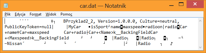 2. Programowanie obiektowe w C# 121 class Program static void Main(string[] args) MojeAuto Auto = new MojeAuto("Nissan", 180, false); Auto.