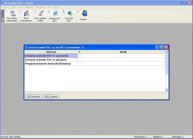 12. Wybrać funkcję ZMIANA VAT 2011 w głównym oknie programu APW42 SERWIS. 13.