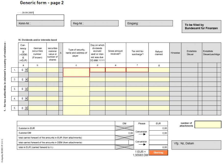 Application for Refund of German Withholding Tax (cd.