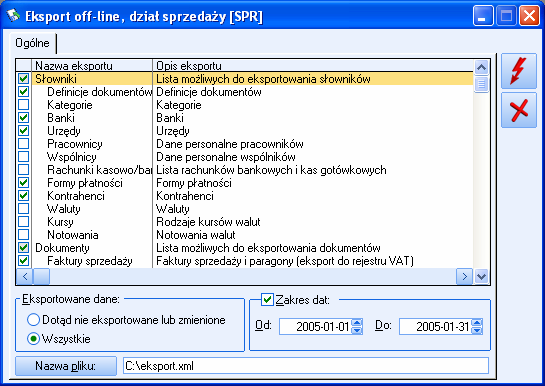 Import danych W dziale księgowym moŝna importować: słowniki: definicje dokumentów, kategorie (ogólne i szczegółowe), banki, urzędy, pracownicy, wspólnicy, rachunki (rejestry) kasowo/bankowe, formy