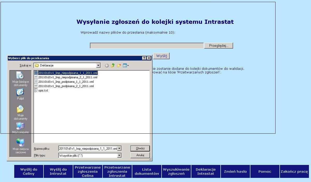 7.1.4. Wysyłanie zgłoszenia Uprawniony przekazuje poprzez witrynę CELINA-WebCel zgłoszenie uprzednio zapisane w formacie XML.