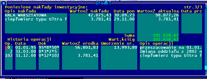 Ewidencja - wartości zmiany wartości w ciągu roku przyjęcie, dowartościowanie, likwidacja częściowa, likwidacja całkowita