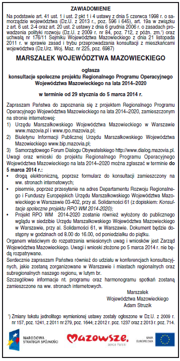 1.2. Forma i zasady procesu konsultacji społecznych RAPORT Z KONSULTACJI SPOŁECZNYCH RPO WM 2014-2020 Zgodnie z art. 6 ust.