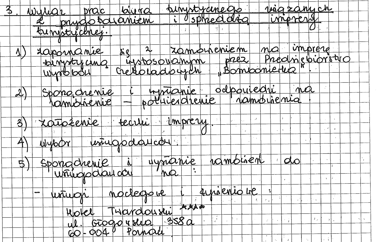 Przykład prawidłowego wykazu prac biura turystycznego związanych