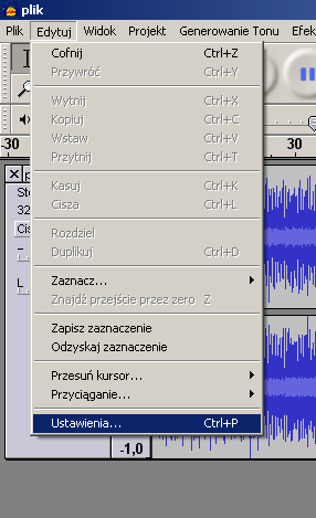 Tak wygląda otwarty plik mp3 w programie Audacity.