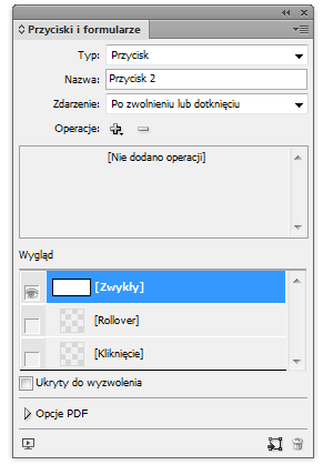 Rys. 17: Opcje przycisku W polu Zdarzenie pozostawiamy Po zwolnieniu lub dotknięciu. Następnie dodajemy Operację (z listy wybieramy Film).