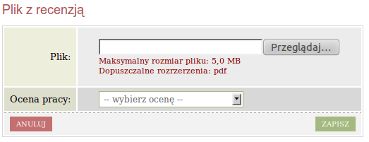 3.2 Przebieg procesu archiwizacji Rysunek 3.24: Wstawianie pliku i wystawianie oceny Rysunek 3.