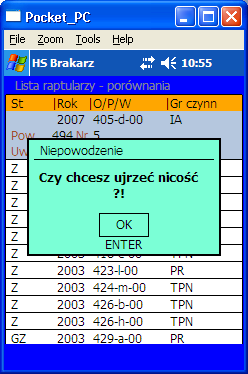 Ekran 11. Komunikat błędu podczas otwierania szacunków wg porównań Użycie funkcji korekta jest zablokowane dla raptularzy posiadających status T, Z(ciało możemy korygować, tylko główki nie ), TZ, GZ.