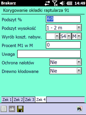 Ekran 12. Zakładki związane z okładką raptularza W kolejnych rozdziałach podano szczegółowe informacje związane z wypełnianiem poszczególnych pół na okładce raptularza Wzór nr 1. 1.6.1.1. DATA WYKONANIA Data wykonania wpisywana jest automatycznie przez program Brakarz w trakcie dodawania nowej okładki raptularza.